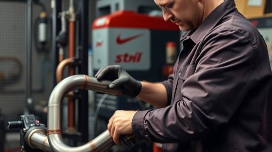 Mechanic using a pipe bending system to design a custom exhaust.